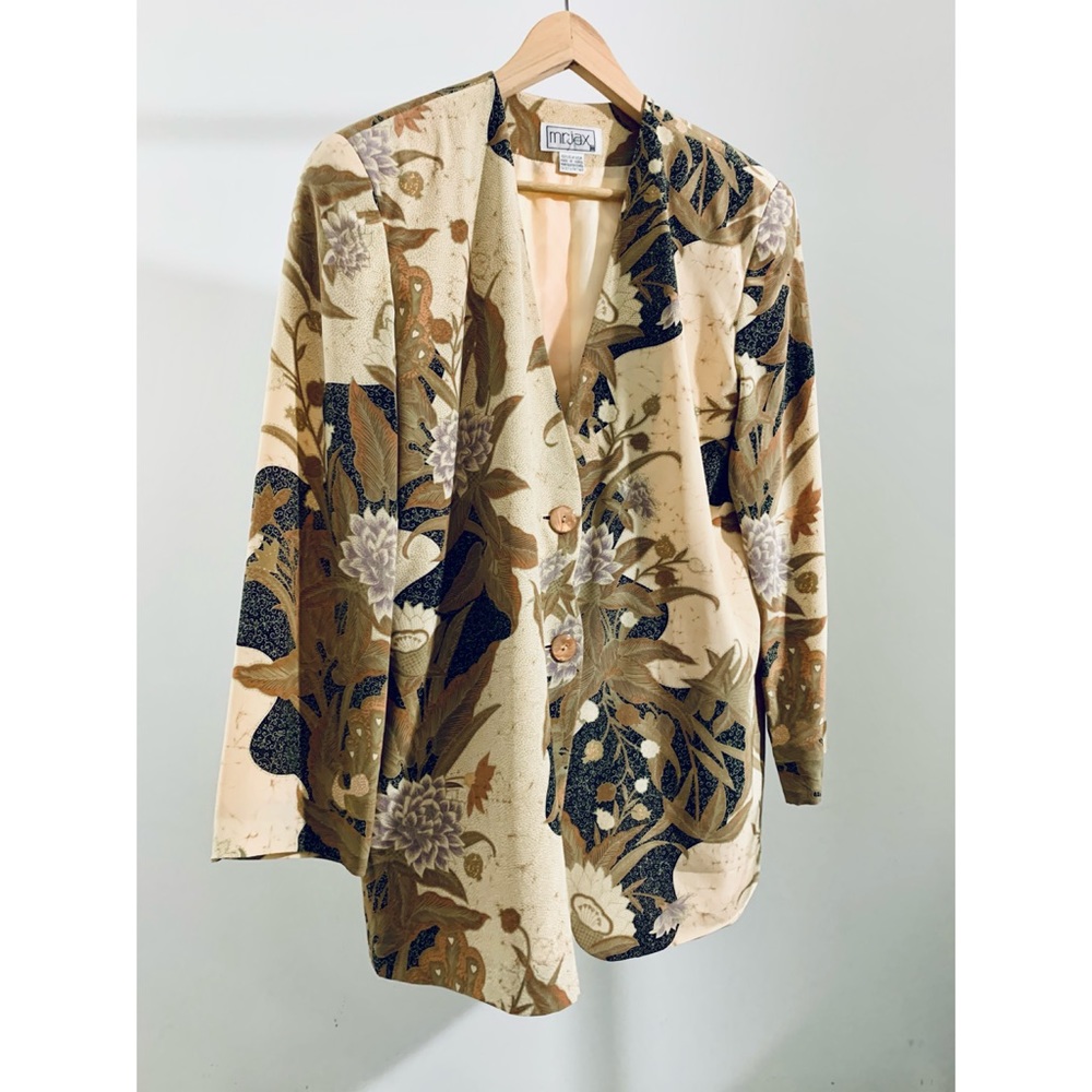 mr. jax 100% Silk Vintage Cream Floral and Batik Print Blazer